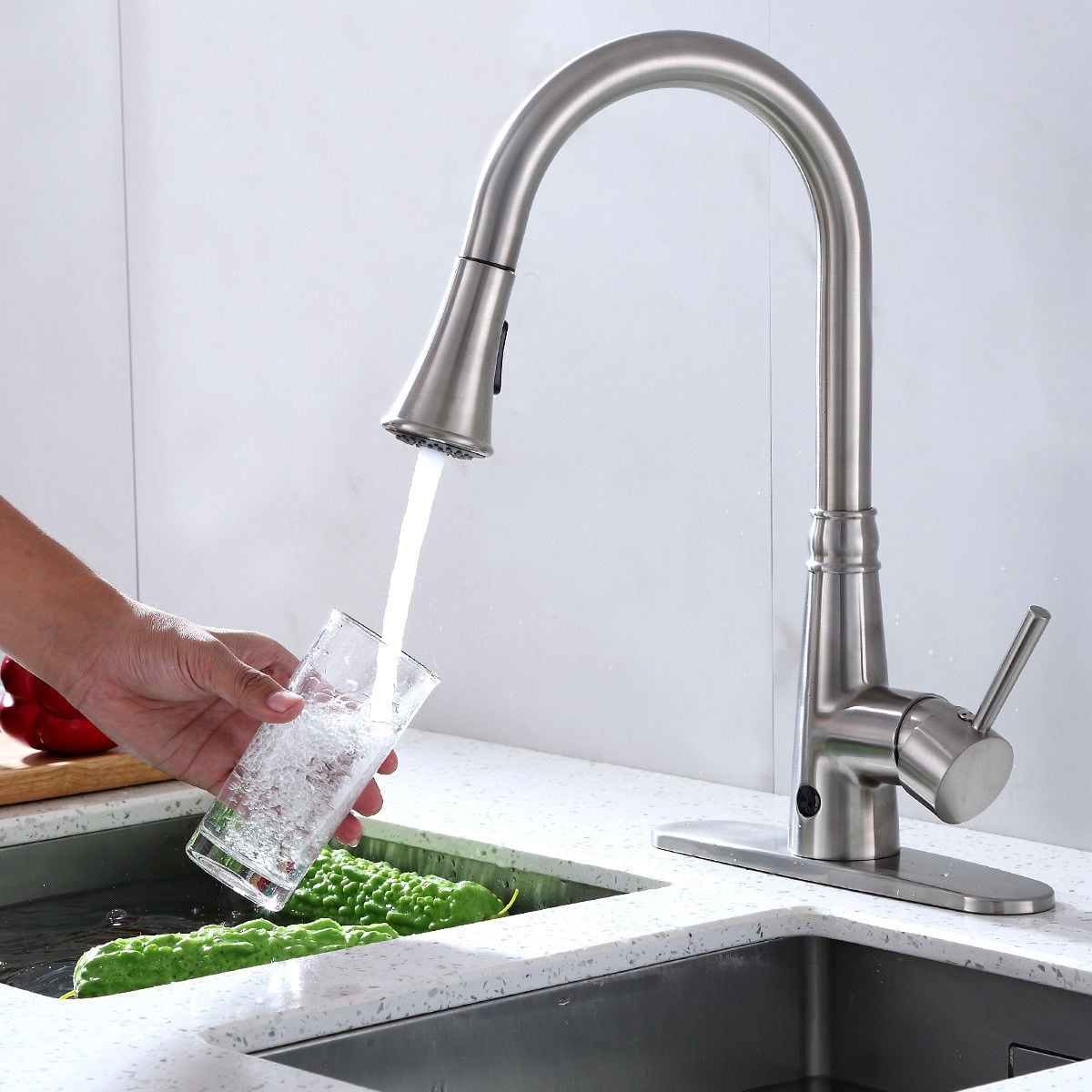 Costway Motion Sense Touchless Kitchen Faucet Pull Down Single Costway Motion Sense Touchless Kitchen Faucet Pull Down Single Handle Brushed Nickel Com