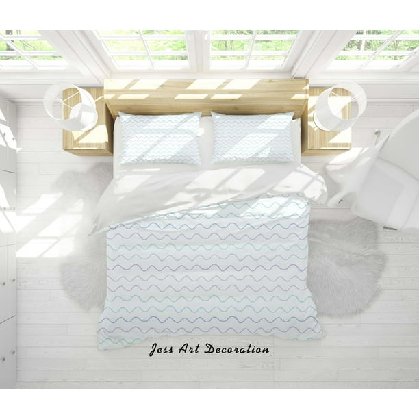 3D Azul Púrpura Línea Ondulada Funda de edredón Set Ropa de Cama Funda Nórdica Fundas de almohada