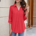 thumbnail image 5 of Vivianyo HD Women's Lace Detail Roll Tab Sleeve Blouse, V-Neck Casual Shirt for Women, Women's Red, Sizes S-4XL, 5 of 6