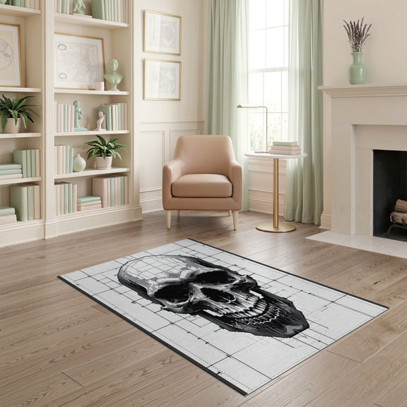 ODIKA Skull Beast Graphic Gothic Streetwear Pixel Motif Dorm Guys Men Pet Friendly & Kids Safe Play for Playroom, Bedroom, Reading Nook