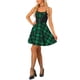thumbnail image 2 of Vestido de mujer INSPIRE CHIC a cuadros con escote corazón sin mangas, con cordones, mini ajustado y acampanado, talla XS, color verde, 2 of 6