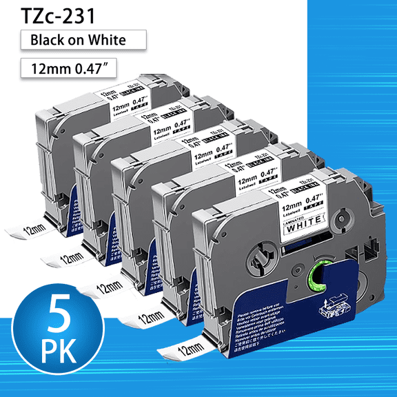 Label Maker Tape for Brother P Touch TZe231 Tape 12mm 0.47 Laminated White, TZe231 Replacement for Brother P Touch Label Maker Tape Refills, Compatible with Brother PT-D210 D220 H110 D400 D410 D610BT