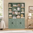 thumbnail image 5 of Hiphuta 75" Tall Modern Bookcases with 2 Double Door Cabinet, 47"Wide Wooden Storage Bookshelf for Living Room Home Office Entryway, Green, 5 of 5