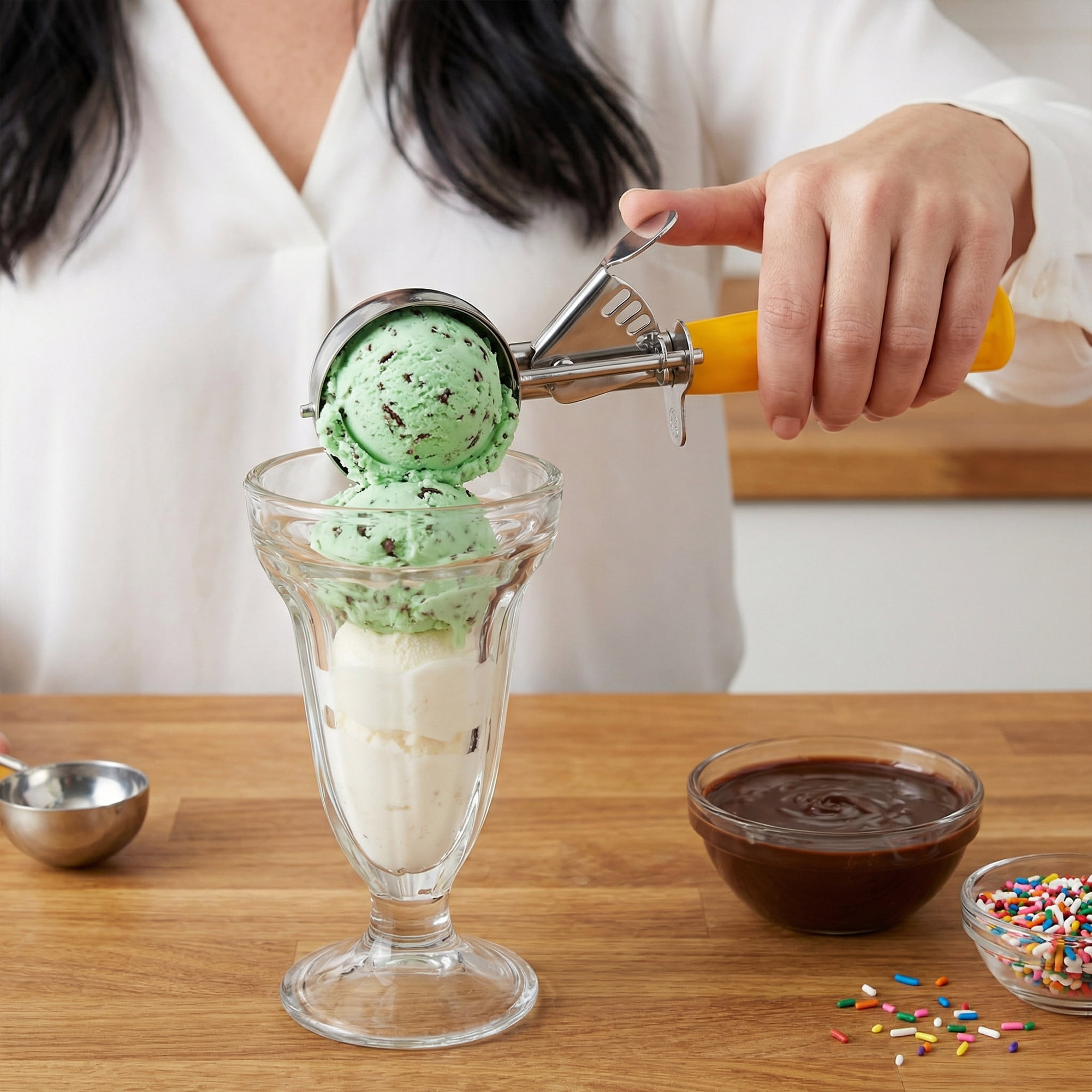 Unique Bargains Stainless Steel Ice Cream Scoop Yellow 7.9in