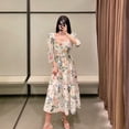 thumbnail image 3 of Vestido Vestido largo informal de algodón de manga media con cuello cuadrado y estampado floral, S Jumpingount AP001360-02B, 3 of 7
