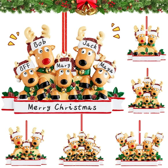 Personalized Reindeer Christmas Ornaments 2024 DIY Family Christmas Elk Deer Ornaments for Christmas Tree Custom Name Hanging Pendant Christmas Tree Decorations Gift Loot Bag Fillers (Family of 5)