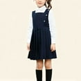 thumbnail image 2 of lcziwo Girls 2 Piece Uniform Jumper Kids Long Sleeve White Shirts and Pleated Dress Cute Back to School Outfits Navy, 2 of 6