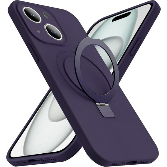 Designed for iPhone 15 Case with Magnetic Invisible Stand Compatible with MagSafe Military-Grade Protection Shockproof Liquid Silicone iPhone 15 Phone Cases for Women Men Gift 6.1'' 2023, Purple