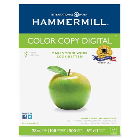 Color Copy Paper, 28 lb., 8-1/2"x11", 100 GE/114 ISO, 2500/CT, WE, Sold as 1 Carton - Hammermill * Color Copy Paper, 28 lb., 8-1/2"x11", 100 GE/114 IS