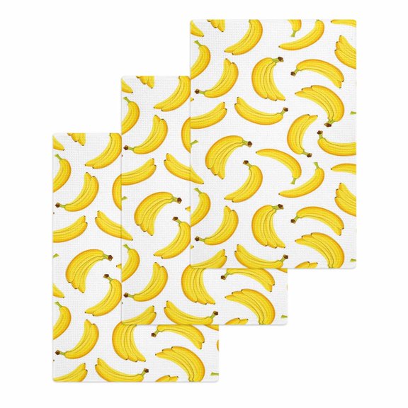 Yellow Banana Kitchen Dish Towels for Drying Dishes Set of 3, Summer Tropical Fruits Watercolor Waffle Weave Microfiber Hand Tea Bathroom Towels Quick Dry & Absorbent Towel 15.7x23.6