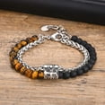 thumbnail image 2 of Punk Double Layered Beaded 14K White Gold Bracelet for Men Boys,Matte Agate Tiger Eye Black Stone Bracelets,Hiphop Birthday Jewelry Gift, 2 of 8