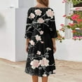 thumbnail image 4 of WTOBBY Women's Casual Round Neck Floral Print 3/4 Sleeve Midi Dress, Stylish Digital Pattern Dress with Comfort Fit for Everyday Elegance,Black L, 4 of 4