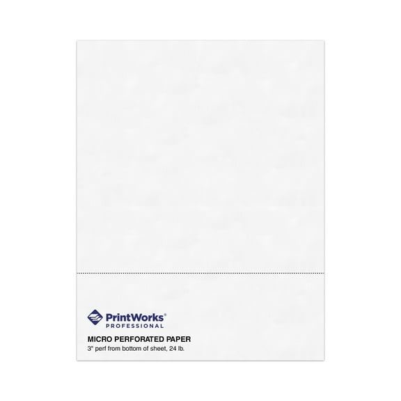 PrintWorks Professional 3" Horizontal Perforated Paper 8.5” x 11” - Perfect For W-2, 1099, & Statement Use - Made in the USA - 500 Sheets - 24 lb - Printer Compatible - White (04168)