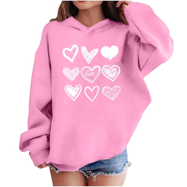 Sudadera con capucha y estampado de corazón de San Valentín, sudadera de manga larga para niños y niñas, chaqueta para niñas de talla mediana y grande.
