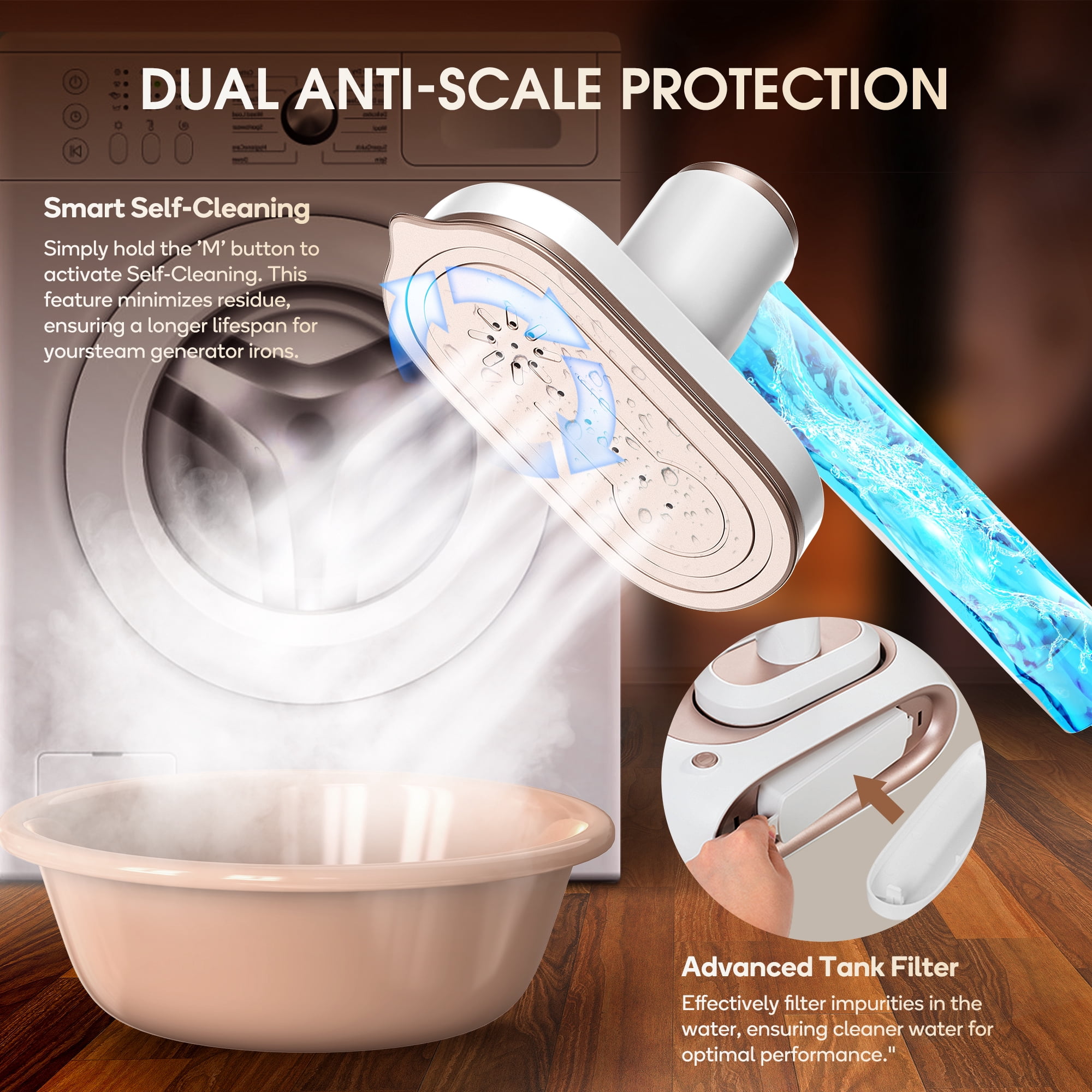 Steamer for Clothes,2-in-1 1550W Turbocharged Garment Steamer & Iron ,3 Levels Smart Control Steaming,1.2L Detachable Tank,Auto Shut-Off,Self-Cleaning,Innovative Storage: Hang or Wall Mount