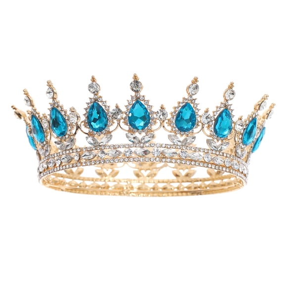 FORSEVEN Corona de reina con diamantes de imitación, coronas y tiaras de boda para mujer, accesorios para el pelo de fiesta, corona de princesa, corona de cumpleaños, corona nupcial de cristal (dorado