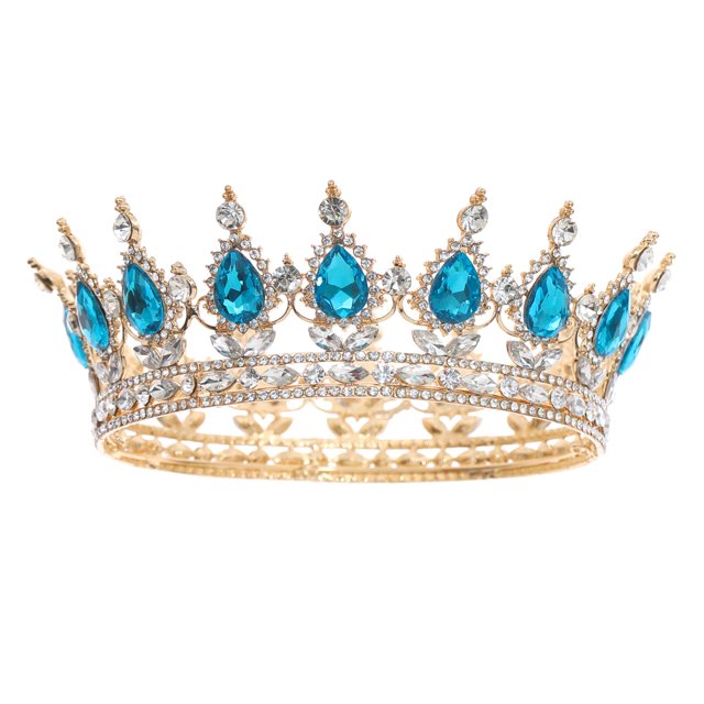FORSEVEN Corona de reina con diamantes de imitación, coronas y tiaras de boda para mujer, accesorios para el pelo de fiesta, corona de princesa, corona de cumpleaños, corona nupcial de cristal (dorado