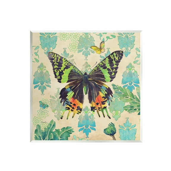 Stupell Turquoise Butterfly Damask Pattern Animals & Insects Painting Wall Plaque Unframed Art Print Wall Art