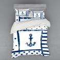 thumbnail image 2 of Anchor Duvet Cover Set, Grunge Murky Boat Marine Silhouette Polka and Stripe Retro Navy Theme Art, Bedding Set with Shams and Fitted Sheet, 3 Sizes, by Ambesonne, 2 of 3
