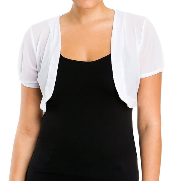 eVogues Apparel eVogues Plus Size Sheer Cropped Bolero Shrug White