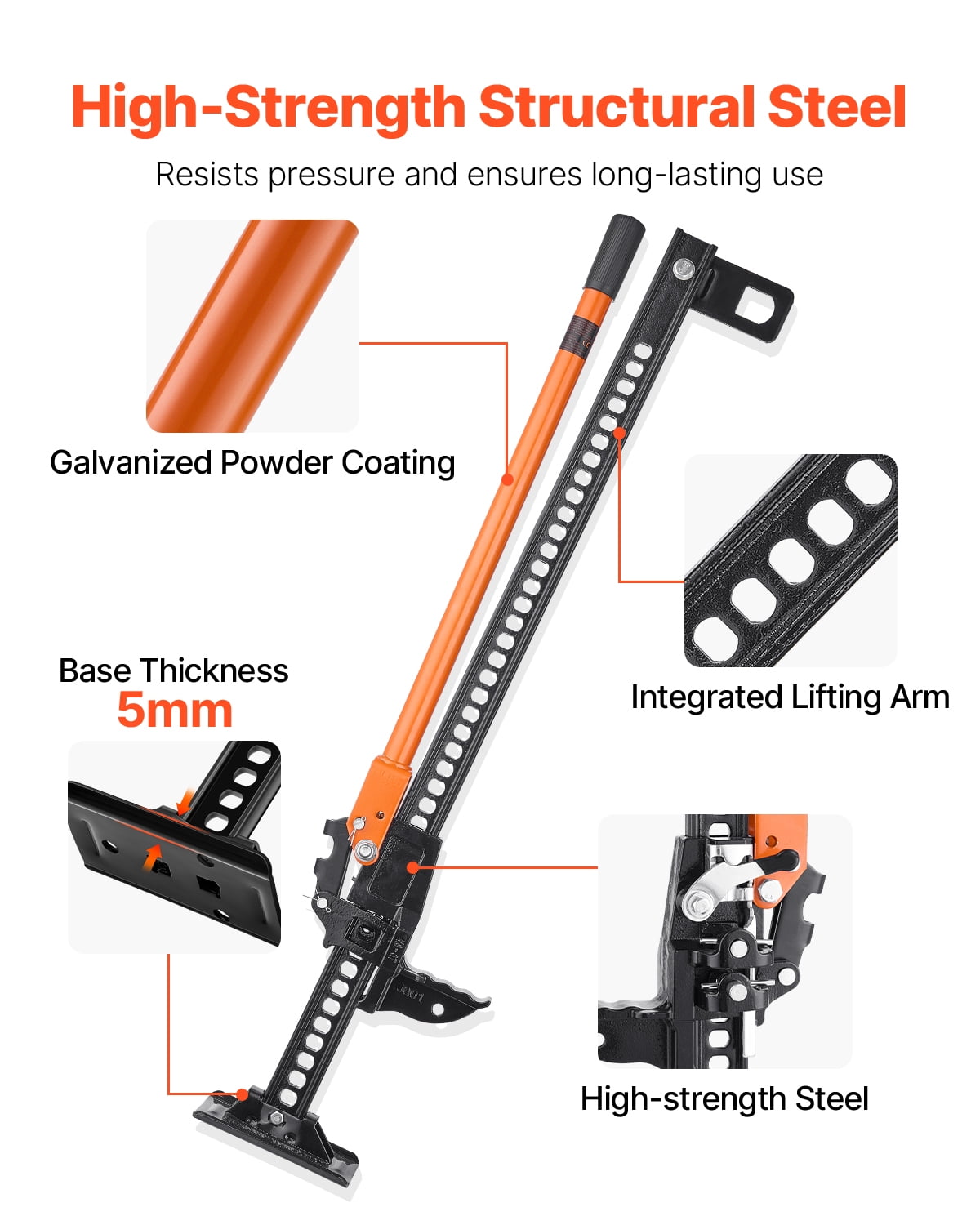 VEVOR Farm Jack, 42" Utility High Lift Farm Jack, 3.18 Ton (7,000 lbs) Capacity Ratcheting Off Road Utility Jacks, Heavy-Duty Lift Jacks with 5.12"-36.6" Lifting Range for Tractor, Truck, SUV