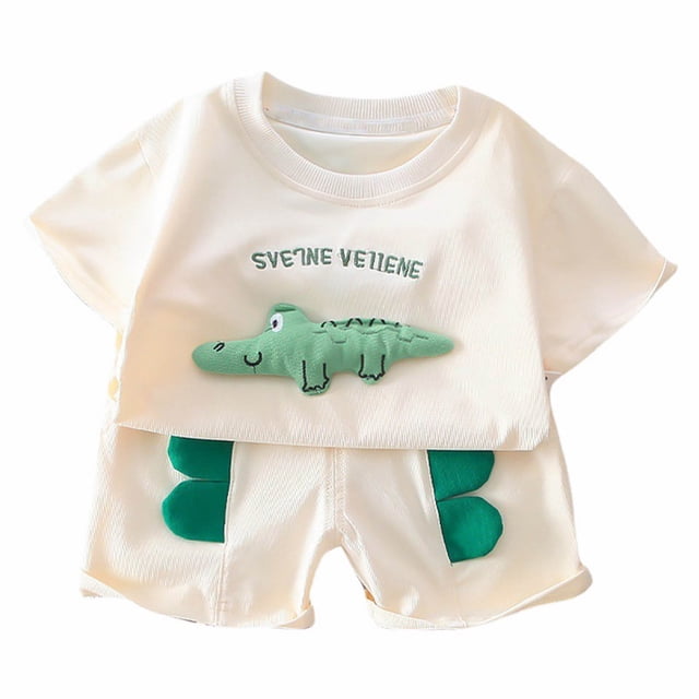 LUOGENLI Toddler Baby Boys Outfits&Set Cartoon Animal Top and Shorts Summer Outdoor Casual Suit Outfits for Boys 2025 under 20 White 4-5 Years