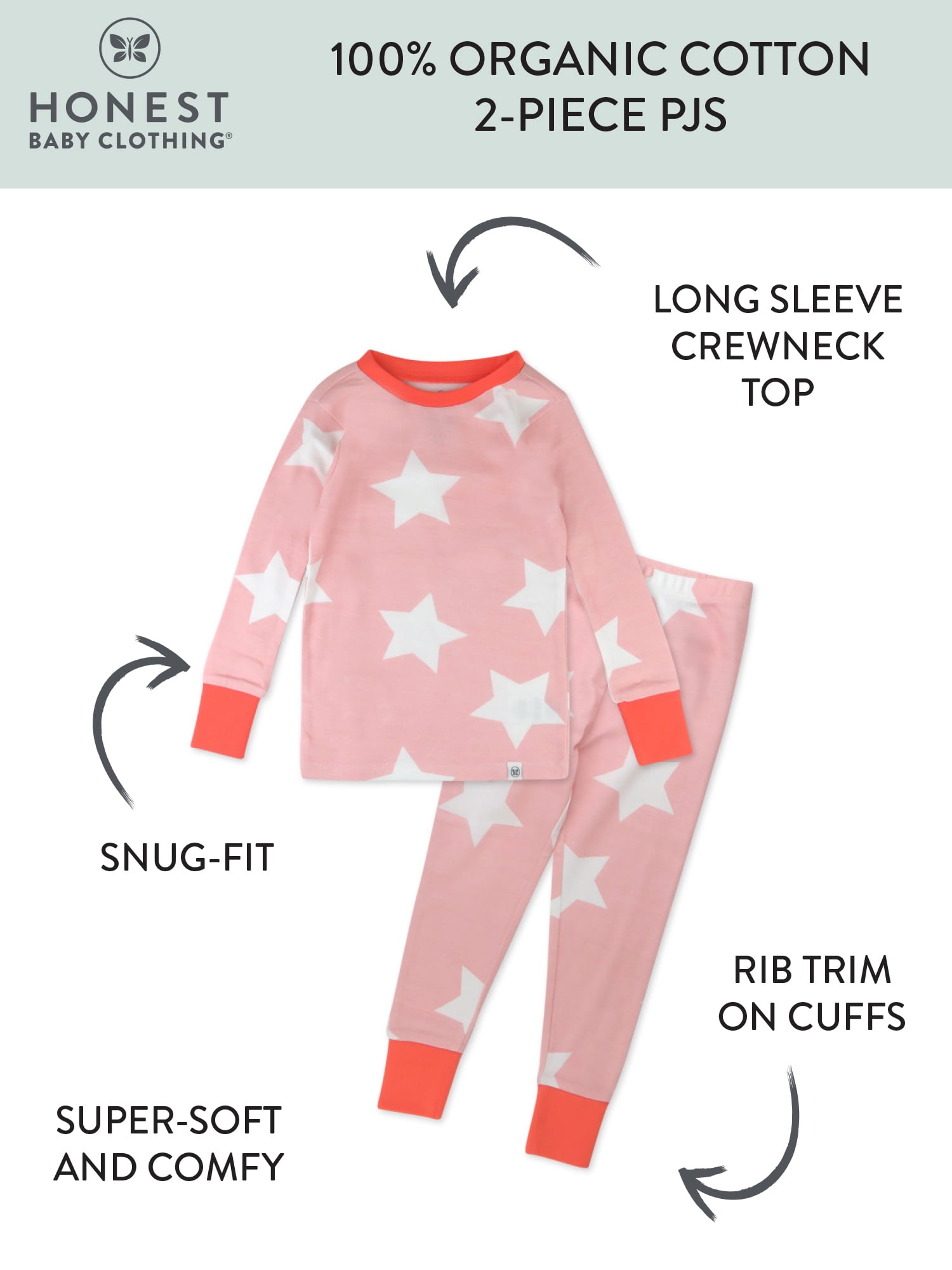 Honest Baby Clothing Organic Cotton Boy/Girl 2-Piece Long Sleeve Pajama Set, 12m to 24m