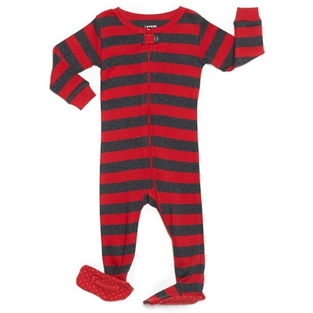 

Leveret Kids Footed Cotton Pajama Red & Gray Stripes 18-24 Month