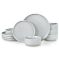 thumbnail image 3 of Vesteel 12-Piece Dinnerware Set, Ceramic Plates and Bowls Set with Makeup Clay for 4, Speckled Stoneware Dishes Set for Family, Microwave & Dishwasher Safe - Light Gray, 3 of 10