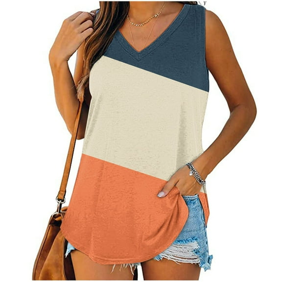 Long Tank Tops For Women Sevevn Womens Print Tank-Neck Basic Casual Flowy Summer Sleeveless T-Shirt Basic Tank Tops For Women