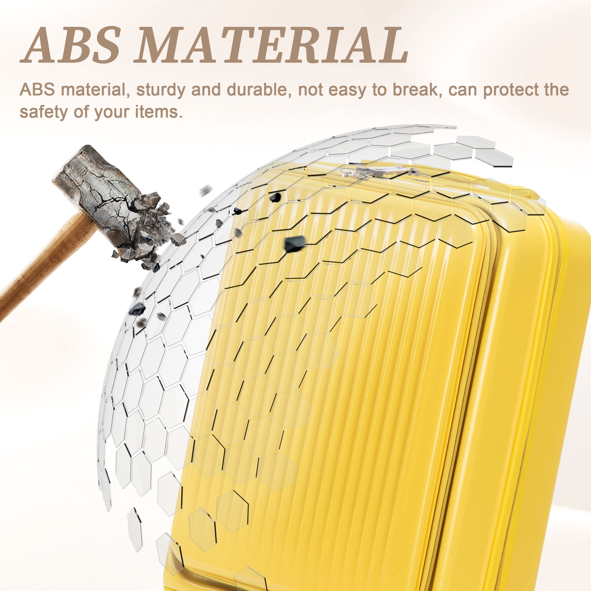 Alvantor 2 Piece Spinner Luggage Set, ABS Hardshell Front Opening Suitcase Set with Combination Lock and Cosmetic Case,14"/20" Yellow
