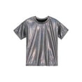 thumbnail image 4 of XUNZOO Kids Girls Sparkly Metallic Shiny T-shirt Boys Short Sleeves Loose Fit T-Shirt for Stage Black 130, 4 of 7