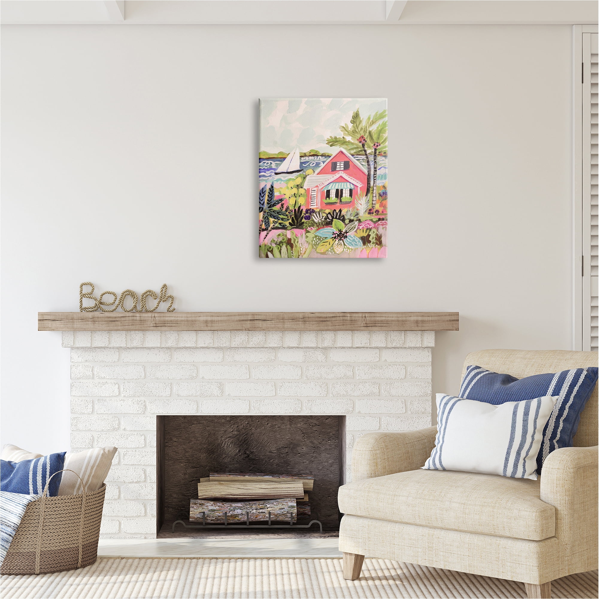Stupell Industries Tropical Cottage Scenery Landscape Painting Gallery Wrapped Canvas Art Print Wall Art, 24 x 30