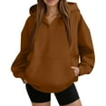 thumbnail image 2 of Womens Hoodies Oversized V Neck Sweatshirts Long Sleeve Pullover Casual Fall Teen Girls Preppy Clothes 2025 Trendy 02-Brown XL, 2 of 5