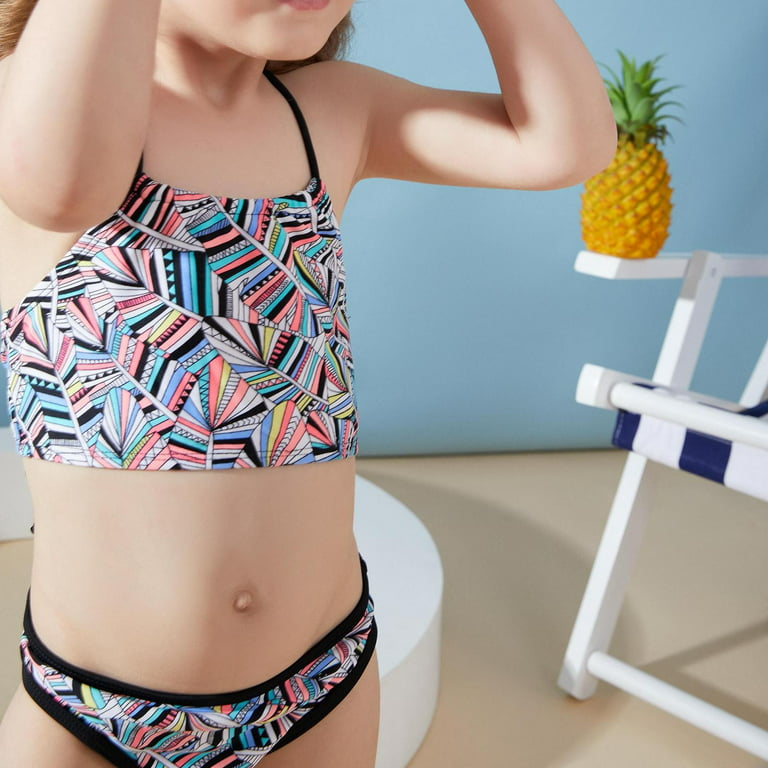 Jikolililili Girls Swimsuit Two Piece Bikini Set Crop Top with Double  Ruffled Halter Bathing Suit 5-12 Years