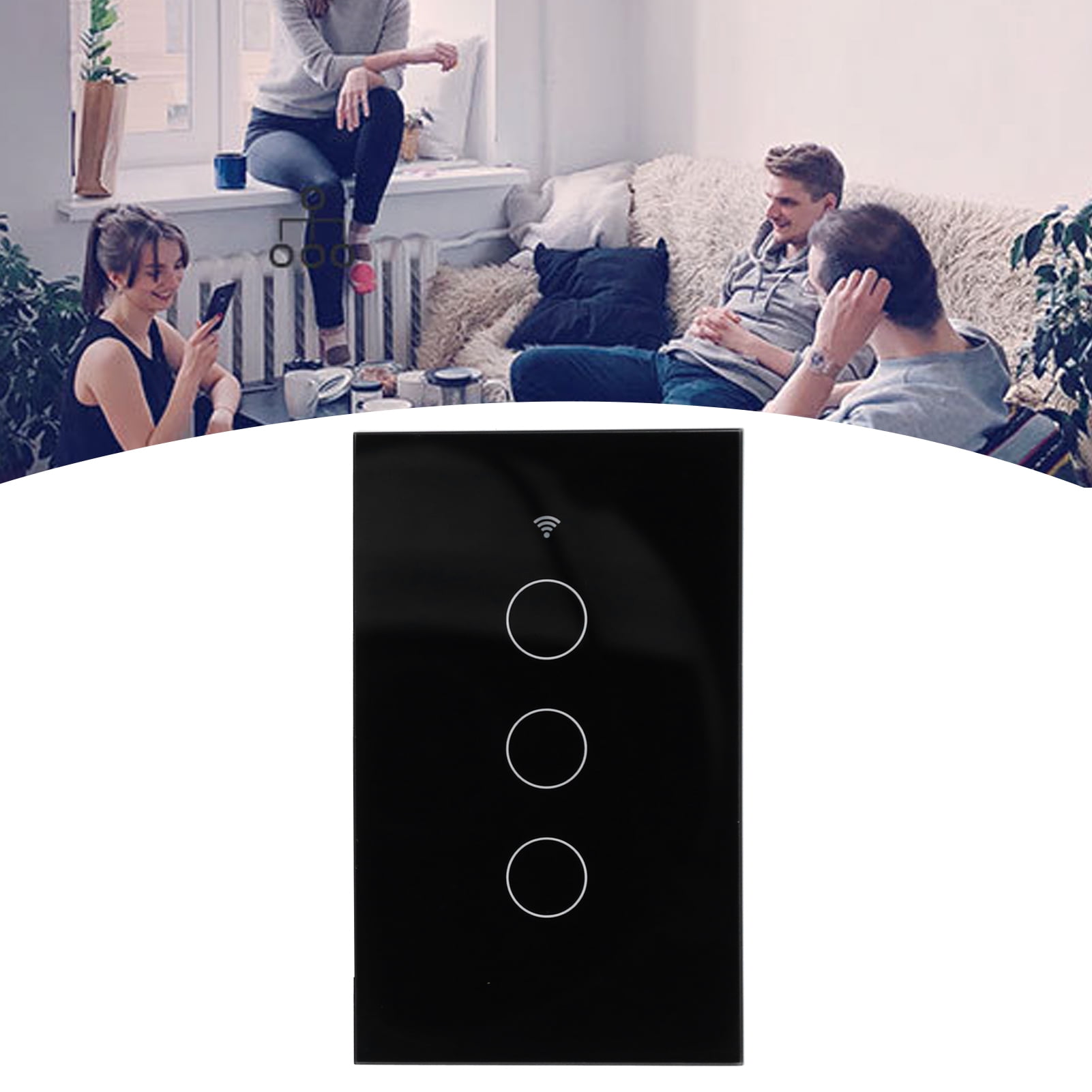 BIMZUC Intelligent Light Touch Switch Remote Control 3 Gang American Type Zigbee Home Automation Wall Switch Panel 100-240V Black (15 cm / 5.91 inches)