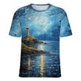 thumbnail image 5 of Lighthouse Sunrise Coast Scenery Pale Blue Tan Women's T-Shirt Short Sleeve T Shirts Tops Tee Ladies Loose T, 5 of 6