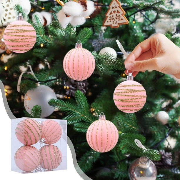 Bolas de Navidad, Bolas Flocked de Navidad, Bolas de Cristal de Navidad, Set de Cuatro Bolas de Navidad, Bolas de Navidad Colgantes, Bolas de Navidad con Brillo, Bolas de Navidad para Árbol de
