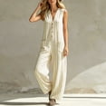 thumbnail image 7 of Casual Summer Sleeveless Jumpsuit With V-Neck Button Front And Striped Pattern, Solid Loose Fit, 7 of 7