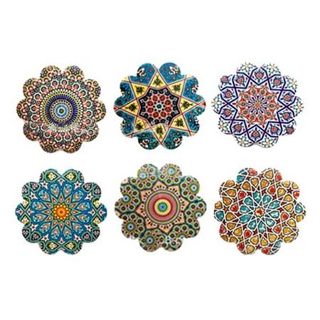 

6 Pcs Ceramic Non-Slip Absorbent Coaster Mandala Pattern Lace- Ceramic Absorbent Bottom Cork Non-Slip Coaster