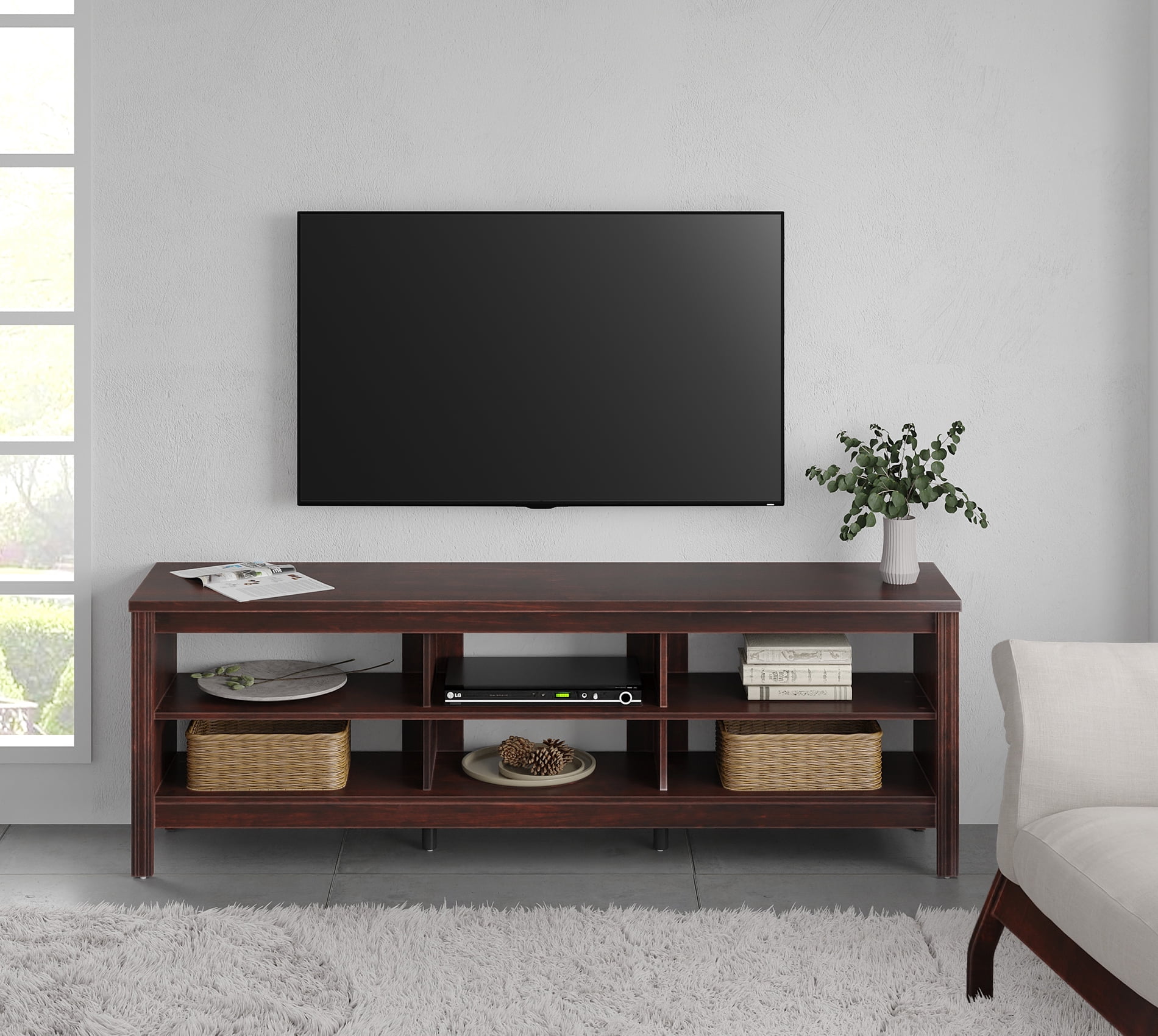 TV Stand for 75 Inch, Wood Entertainment Center TV Console Media Table with 6 Storages for Living Room Bedroom, Brown 70 inch Sansujyuku sansujyuku.com