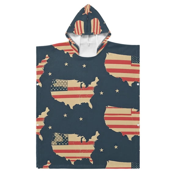 Kid Hooded Beach Towel Bath Poncho Towels Soft Absorbent Quick Dry for Boy Girl States Shape Us Flag S