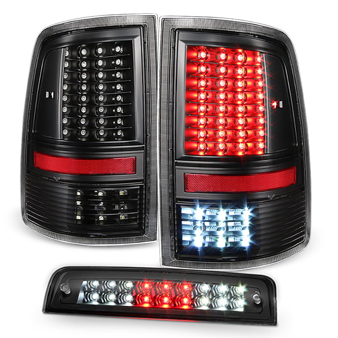 10-18 2500/3500 Truck Black LED Tail Lights Smoked LED 3Rd Brake Lamps Combo For Dodge 2009-2018 Ram 1500 