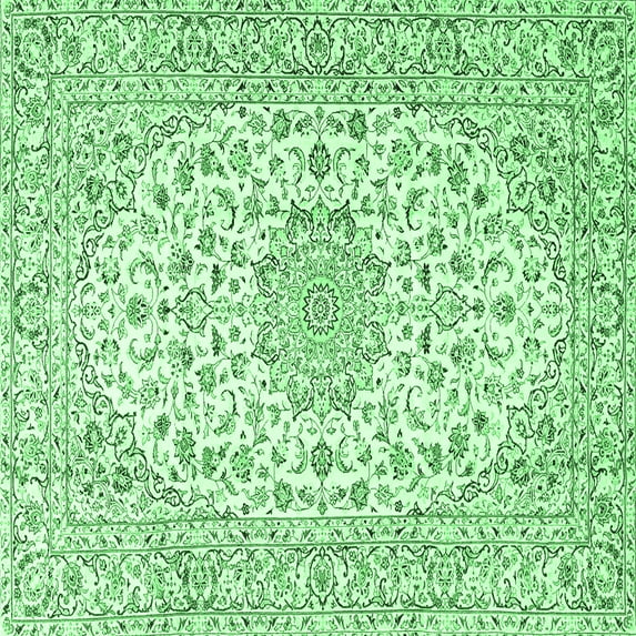 Ahgly Company Indoor Square Medallion Emerald Green Traditional Area Rugs, 4' Square