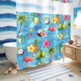 thumbnail image 6 of No Hook Shower Curtain, Blue Flamingos Shower Curtains for Bathroom with See Through Top Window, Tropical Summer Botanical Fruits Waterproof & Washable Bath Curtain Long 72"x78", 6 of 9