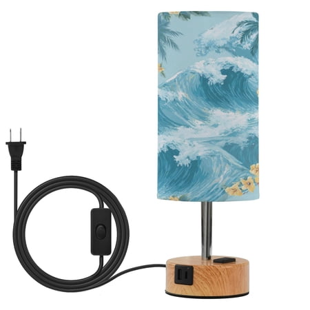 Touch Control Table Lamp with Wood Grain Metal Base 3 Color Temperature Adjustable LED Eye Caring Desk Lamp for Bedroom Study Artistic Waves