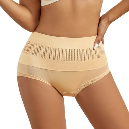 BYHONG Middle Waist Ladies Shapewear Ladies Belly Lifting Panties Solid Lace Trim Panties for Women Beige XXL