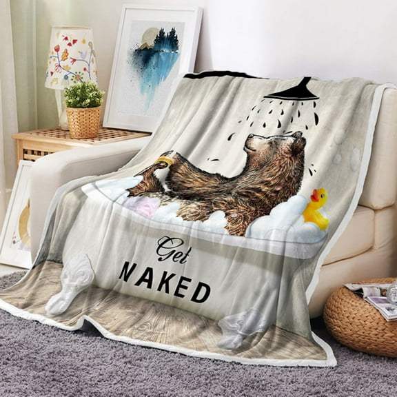 Funny Brown Bear Throw Blanket, Cute Animal Theme Get Naked Design, Flannel Bed Throw Blanket, Plush Warm Throw Blankets for Couch Sofa Bed Throws Gozy Sofa Bed Camping Travel