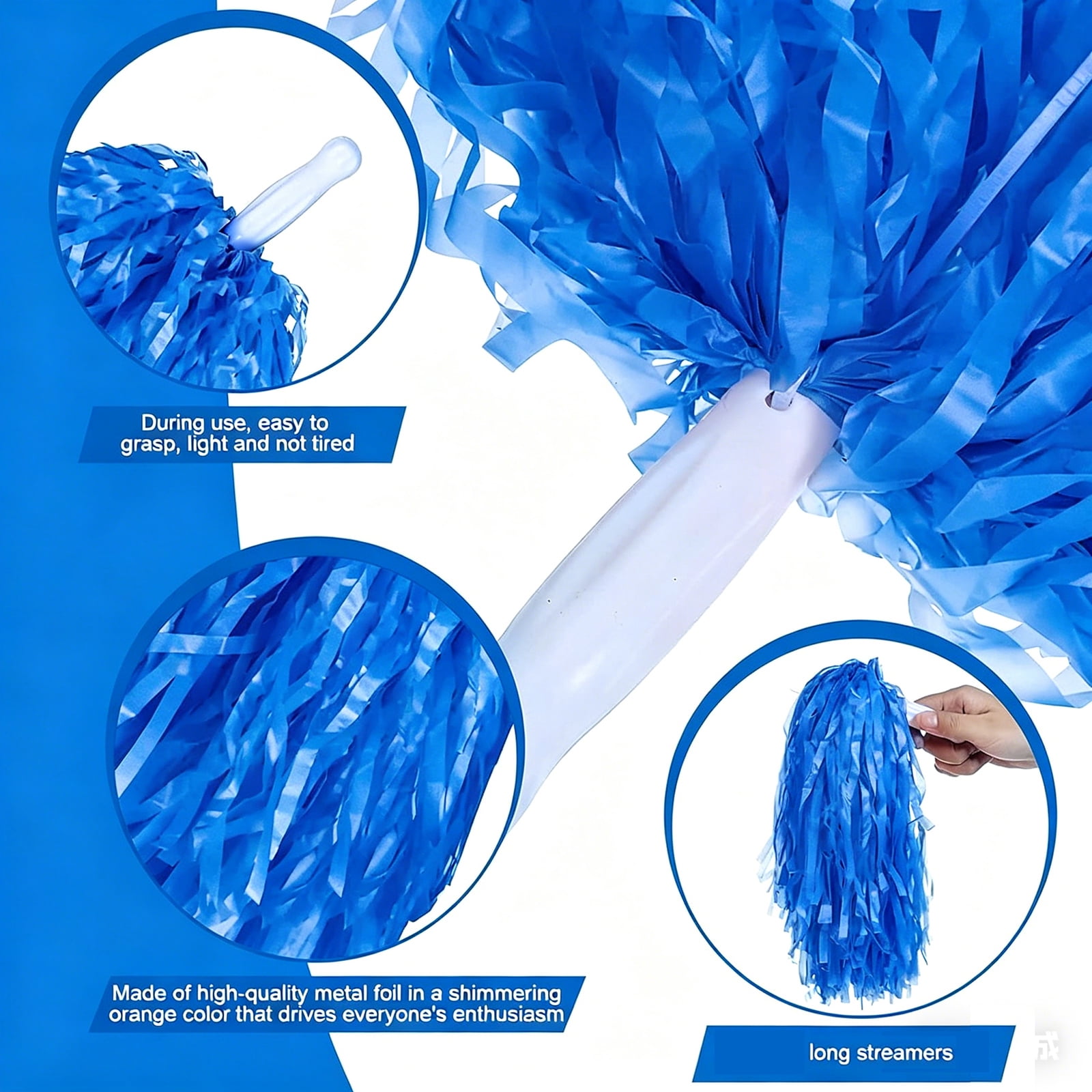 Matte Cheerleading Pom Poms - Soft Plastic with Baton Handle for Sports & Parties(12PCS)