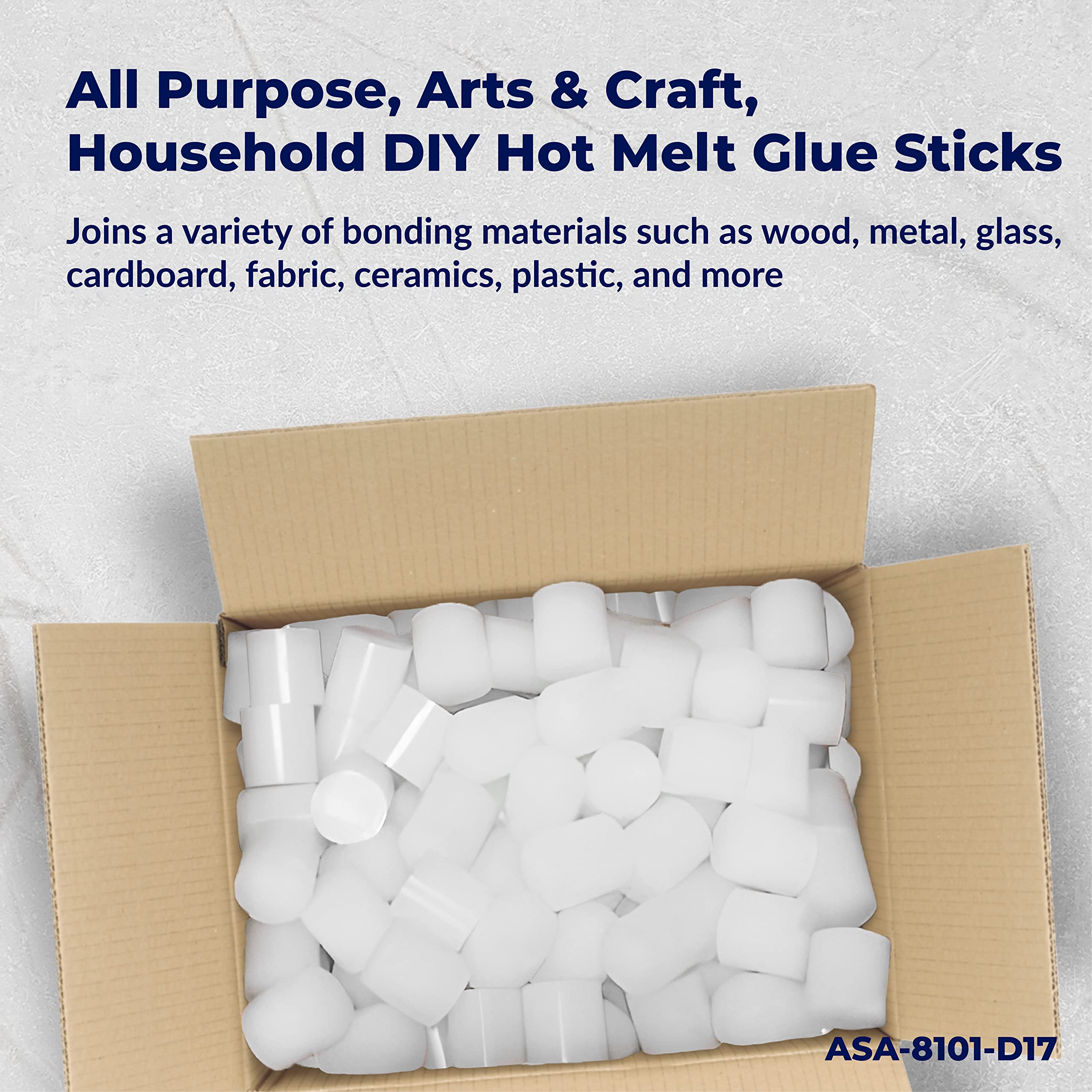 ASA 1.75" x 1.75" All-Purpose Clear Hot Glue Sticks | Strong Bond for Industrial & DIY, 25 lb Pack, 188 Sticks